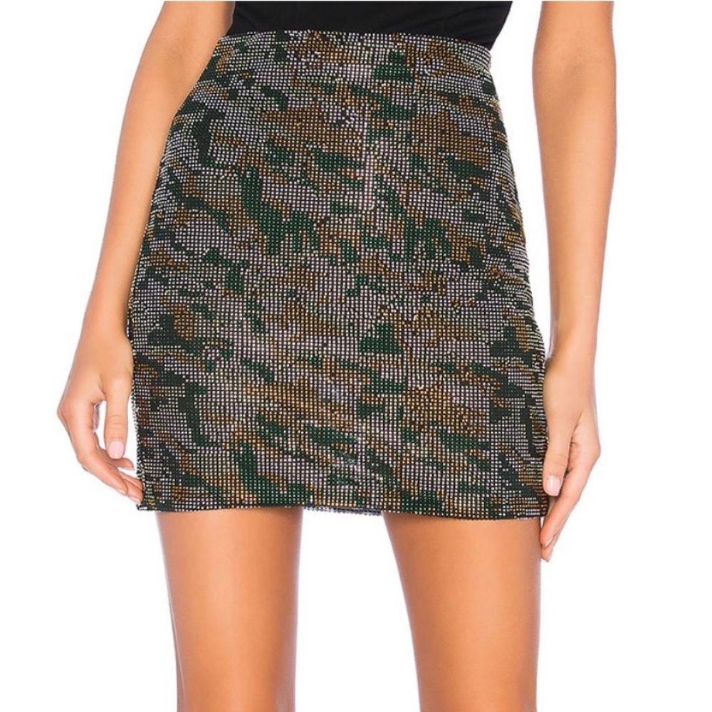 NBD Marina Embellished Skirt / Green & Gunmetal Crystals/ Sz Small